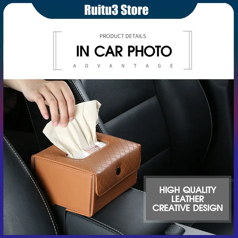 

High Grade Leather Foldable Car Tissue Box Fixable Armrest Box Sun Visor Seat Back Napkin Box Child Convenience Tissue Box