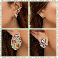earrings ethnic style color striped earring vintage eyeless ear clip asymmetric round earring fashion jewelry ear studs gift