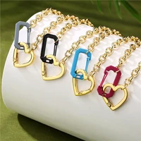 gold color heart carabiner necklaces for women girls cuban link chain neck jewelry stainless steel punk street necklace
