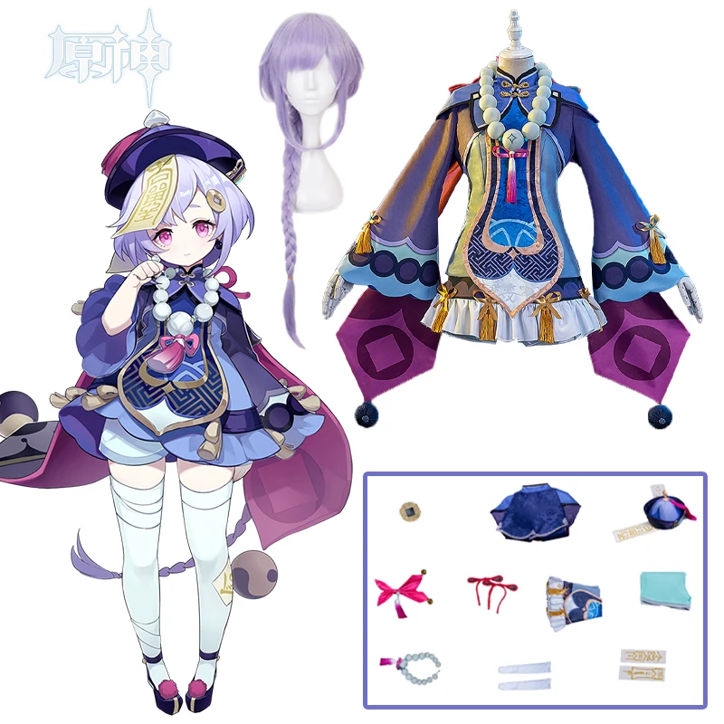

Genshin Impact Qiqi Cosplay Costume Qiqi Wig Girl Dress Tops Pants Anime Uniform Set Halloween Clothes Christmas Costume Women