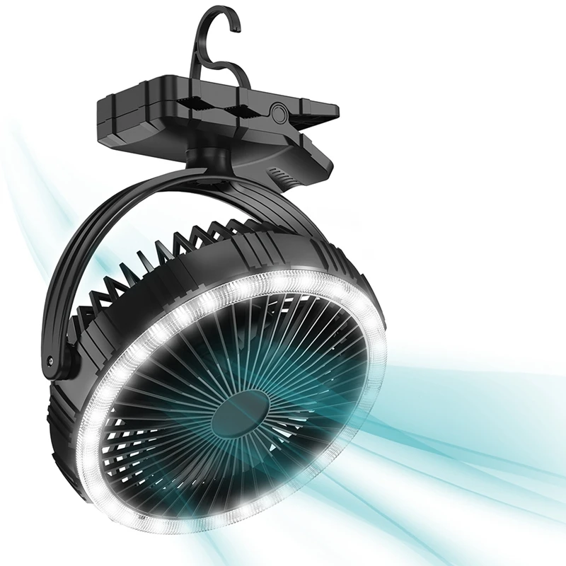 

Protable Desk Fan Camping Tent Fan Strong Wind With LED Lights Rotation Sturdy Clamp Fan For Outdoor Camping Office