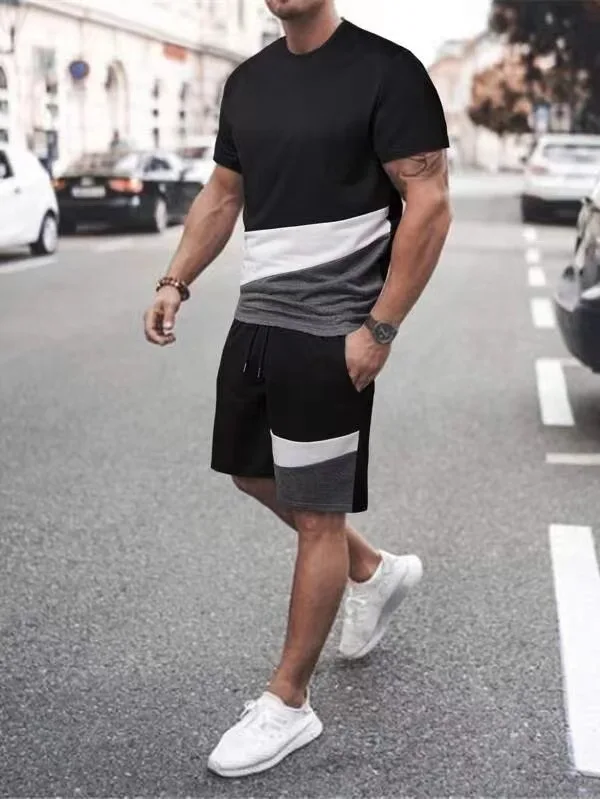 2023 Summer Men's New T-shirt Suit 3D Printed Sportswear Men's Short Suit Casual T-shirt + Shorts 2-piece Men's T-shirt Suit