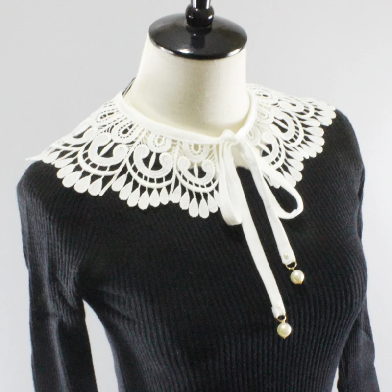 

Women Hollow Out Embroidery Floral Lace Fake Collar Shawl Wrap Water Drop Tassel Trim Elegant Half Shirt Necklace Drop Shipping