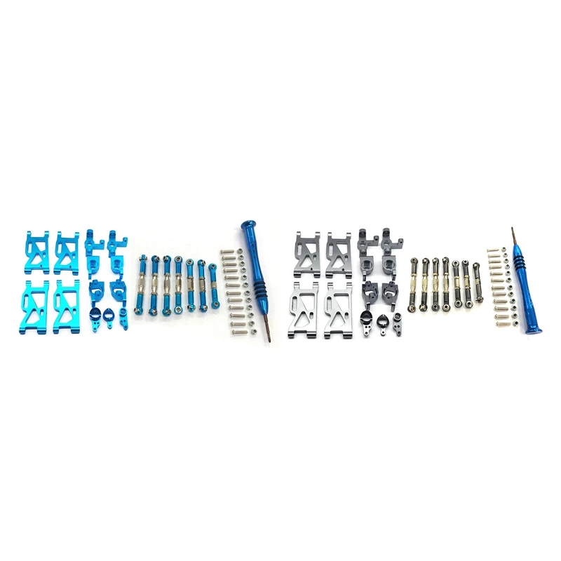 

2 Set For Wltoys 1:14 144001 RC Car Parts Metal Steering Swing Arm Base C Rear Hub Seat Servo Pull Rod, Blue & Grey