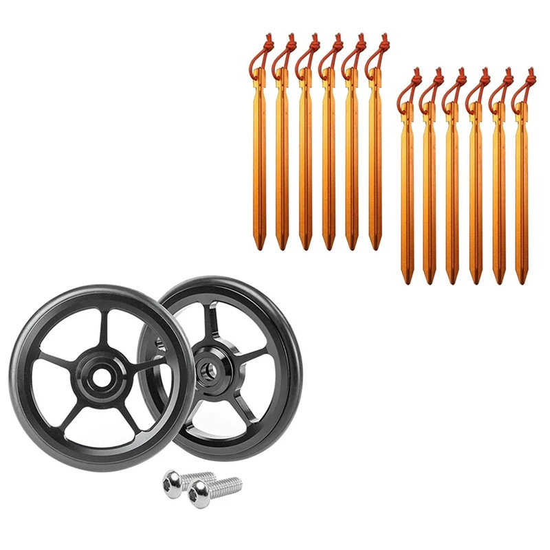 

12 Pcs Outdoors Tent Stakes Pegs,Canopy Stakes Tent Pegs & 1 Pair Bicycle Easy Wheel Aluminum Alloy For Brompton