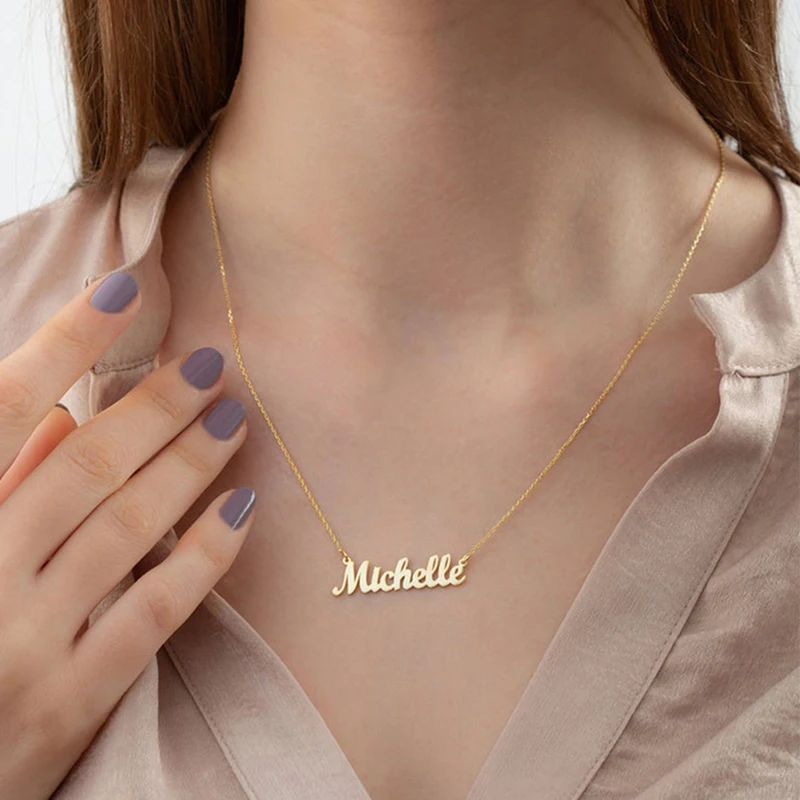 

Personalised Name Necklace for Women Customized Stainless Steel Letter Gold Choker Necklaces Boy Girl Nameplate Christmas Gift