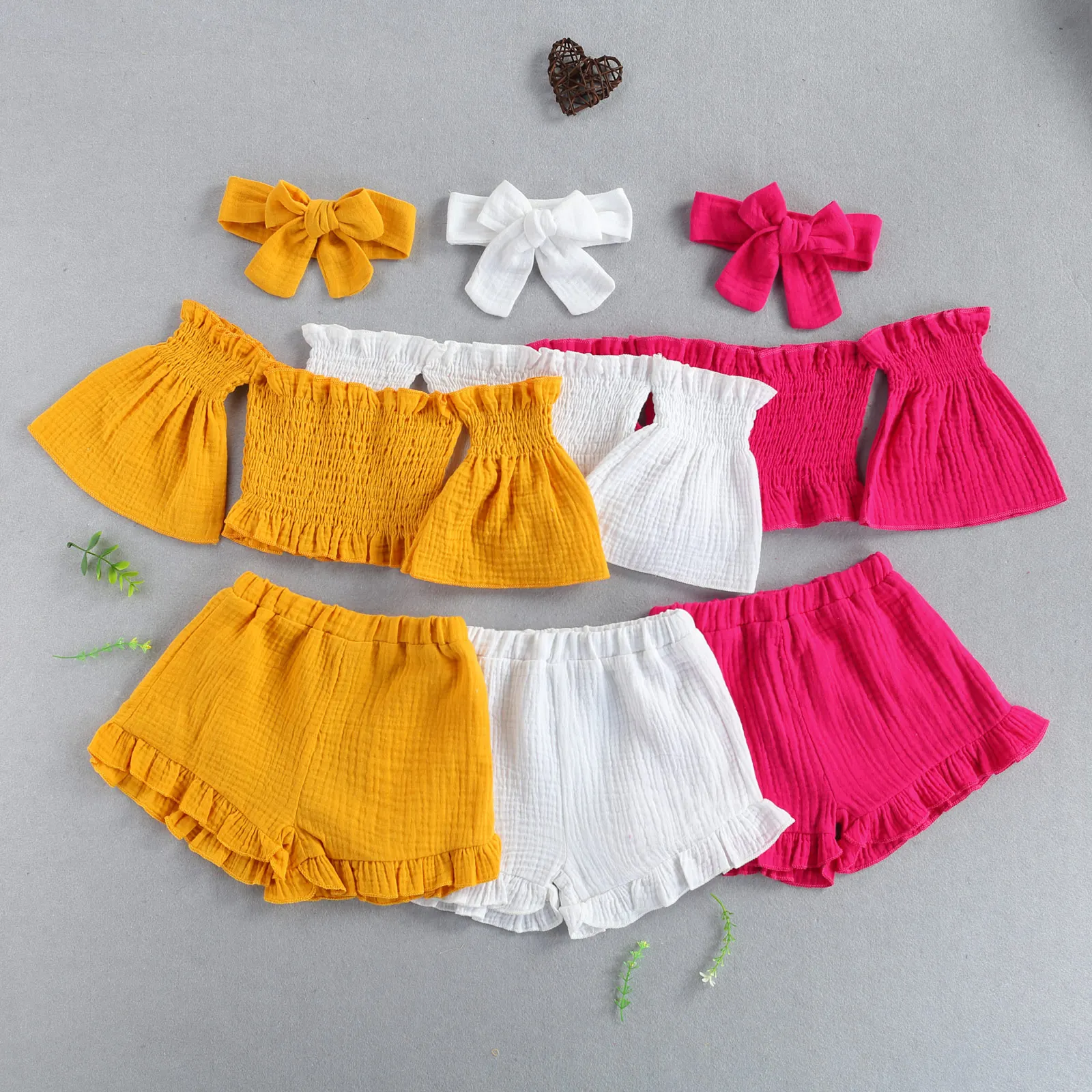 

Listenwind 1-6Y Toddler Kid Girl Clothes Set Children Outfits Ruffle Off Shoulder Crop Tops Shorts Summer Holiday Clothing D08