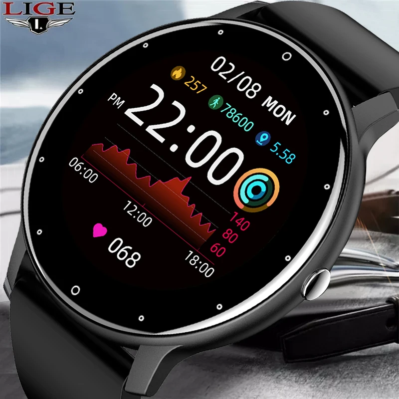 Lige 2022 novo relógio inteligente homens full touch screen esporte relógio de fitness ip67 bluetooth à prova d' água para ios android smartwatch homens + caixa