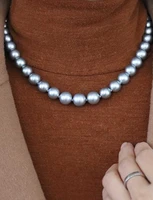 charming 189 10mm natural south sea genuine gray round pearl necklace free shipping for women necklace jewelry