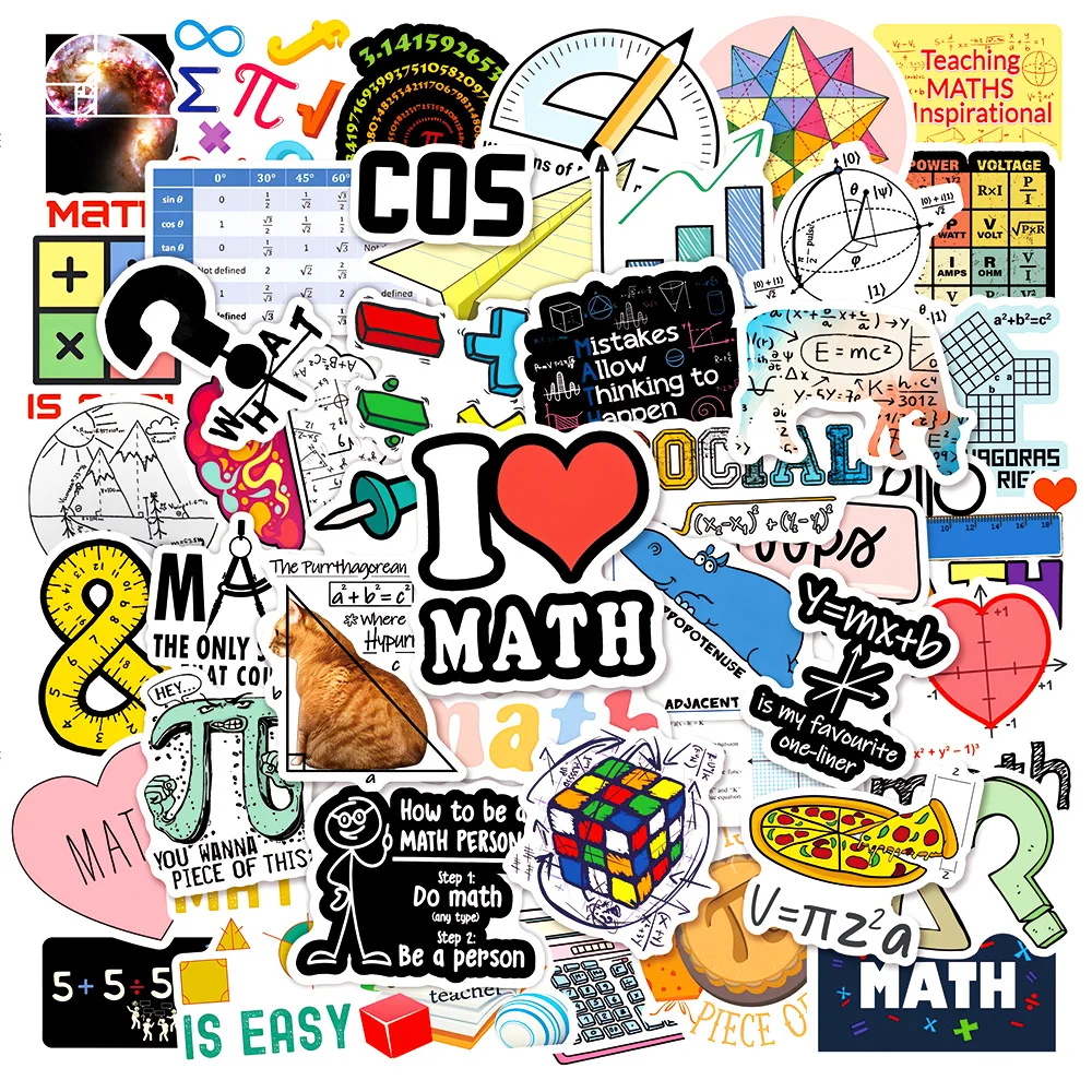 Math Stickers Pack Scrapbooking Aesthetic Stationery Bike Water Bottle Skates Decals Sticker Phone Cases Planner Skateboard