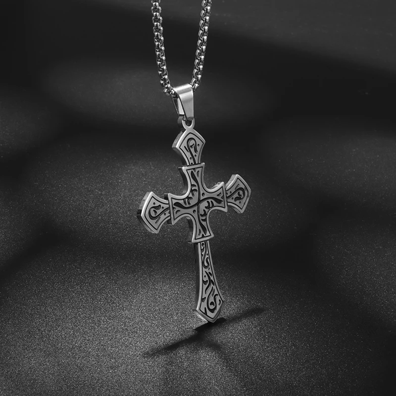 

Stainless Steel Hip Hop Fashion Religious Cross Necklace Various Men and Women Jesus Believers Pendant Necklace Wholesale