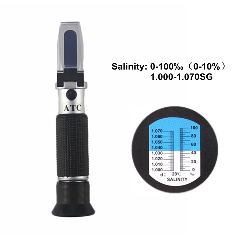 

Salinity Refractometer 0-10% 1.000-1.070SG Optical Salometer For Seawater Marine Aquaculture Food Salt Tester 30% off