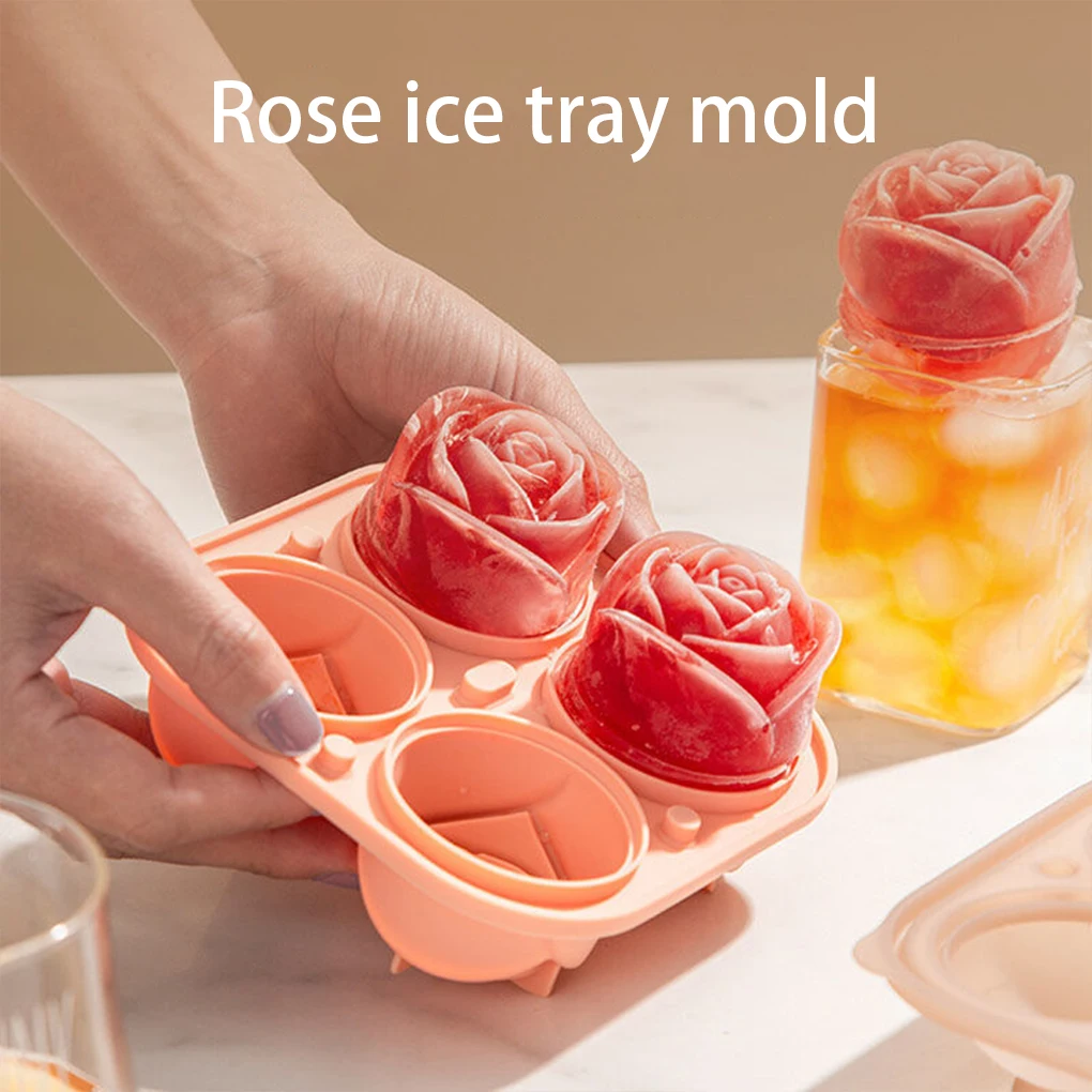 

4 Holes Ice Cube Mold Silicone Rose Shape Cold Beverage Chocolate Tray Household Homemade Kitchen DIY Making Mould