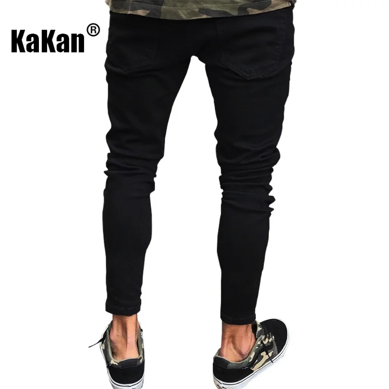 Kakan - New European and American Distressed Small Leg Jeans for Men, High Street Slim Fit Elastic Motorcycle Long JeansK49-8555
