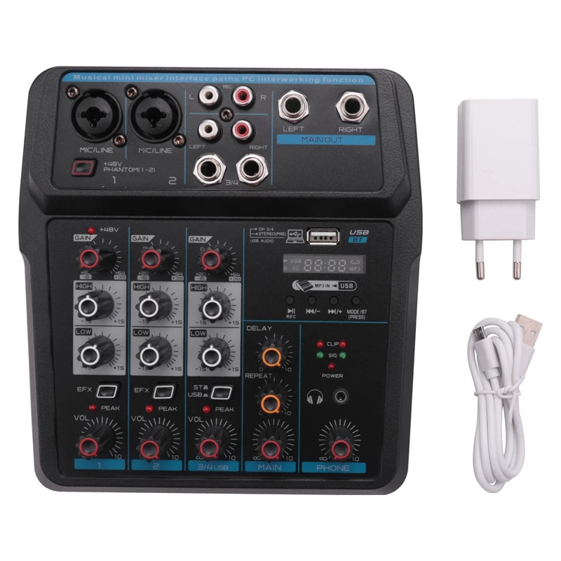 

Звуковой миксер, 4-канальный USB-миксер, звуковой интерфейс DJ-контроллера с USB, звуковая карта для записи на ПК