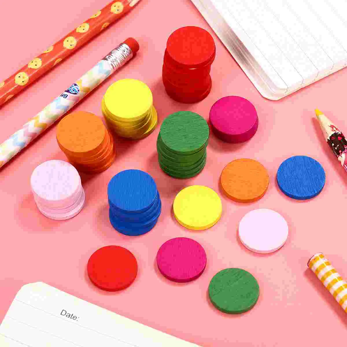Token Toys for Kids Math Manipulatives Kidcraft Playset Colorful Wood Disc DIY Round Checkerboard Child