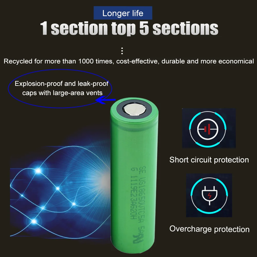 100% Оригинальный Аккумулятор SONY 18650 VTC5A 2600mAh 3.7v Перезаряжаемый Литий-ионный Батарейный Блок с Плоской/Кнопочной Верхней Частью для Электроинструментов/Фонарей Маленьких Вентиляторов.