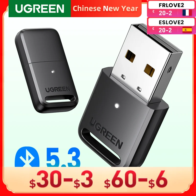 

UGREEN USB Bluetooth 5.3 5.0 Adapter Receiver Transmitter EDR Dongle for PC Wireless Transfer Bluetooth Headphone Speakers Mouse