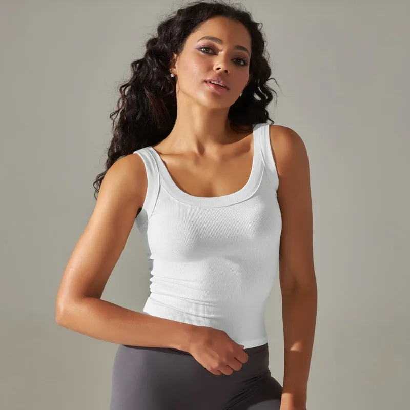Женская майка с круглым вырезом Бесшовная Трикотажная жилетка высокоэластичная