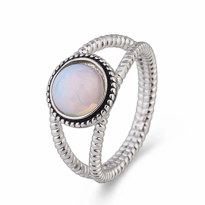 

S925 Silver Vintage Seven Color Moonlight Stone Ring Exaggerated Twisted Pattern Ring Punk Party Gift Silver Jewelry Ring