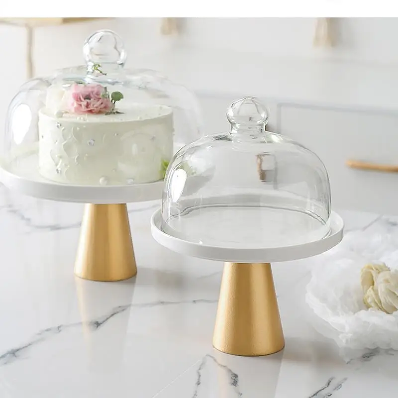 

Tall Feet Cake Pan Ceramic Cake Stand Dust Glass Cover Bread Dessert Plate Fruit Tray Snack Tray Display Stand Decorative Plate