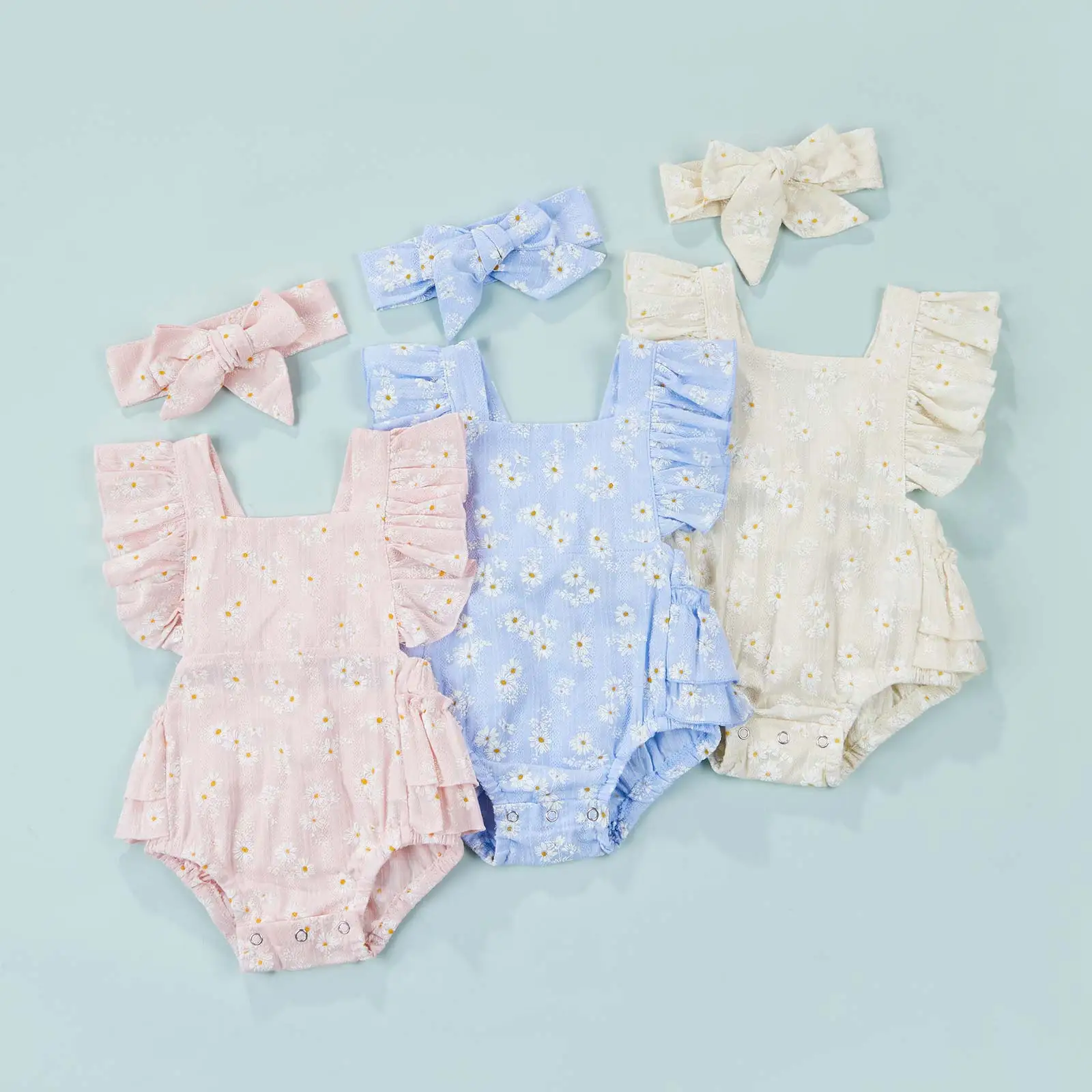 

2 шт., детский летний Боди с бантом и рукавами-фонариками