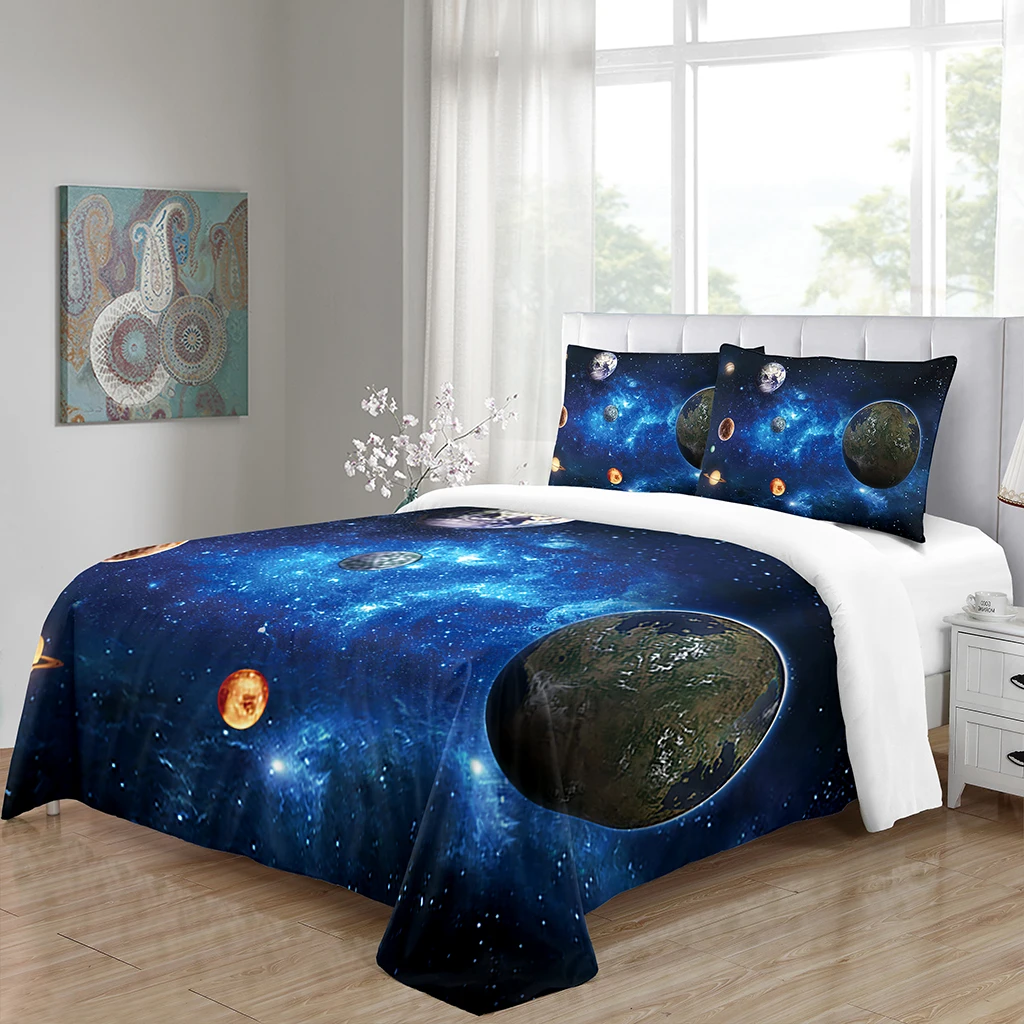 

Детский комплект постельного белья с наволочкой, голубое ночное небо, Млечный путь, звезды Галактики, яркий Звездный дизайн, пододеяльник