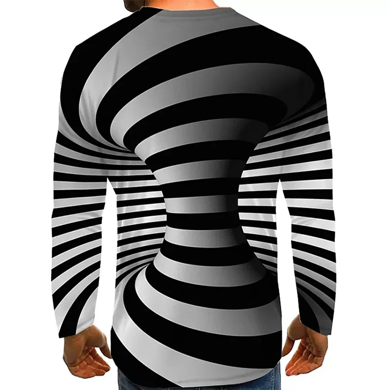 

2022New Men's Optical Illusion Graphic Plus Size T-Shirt Print Daily Long Sleeve Tops Exaggerated Around Neck Rainbow Street