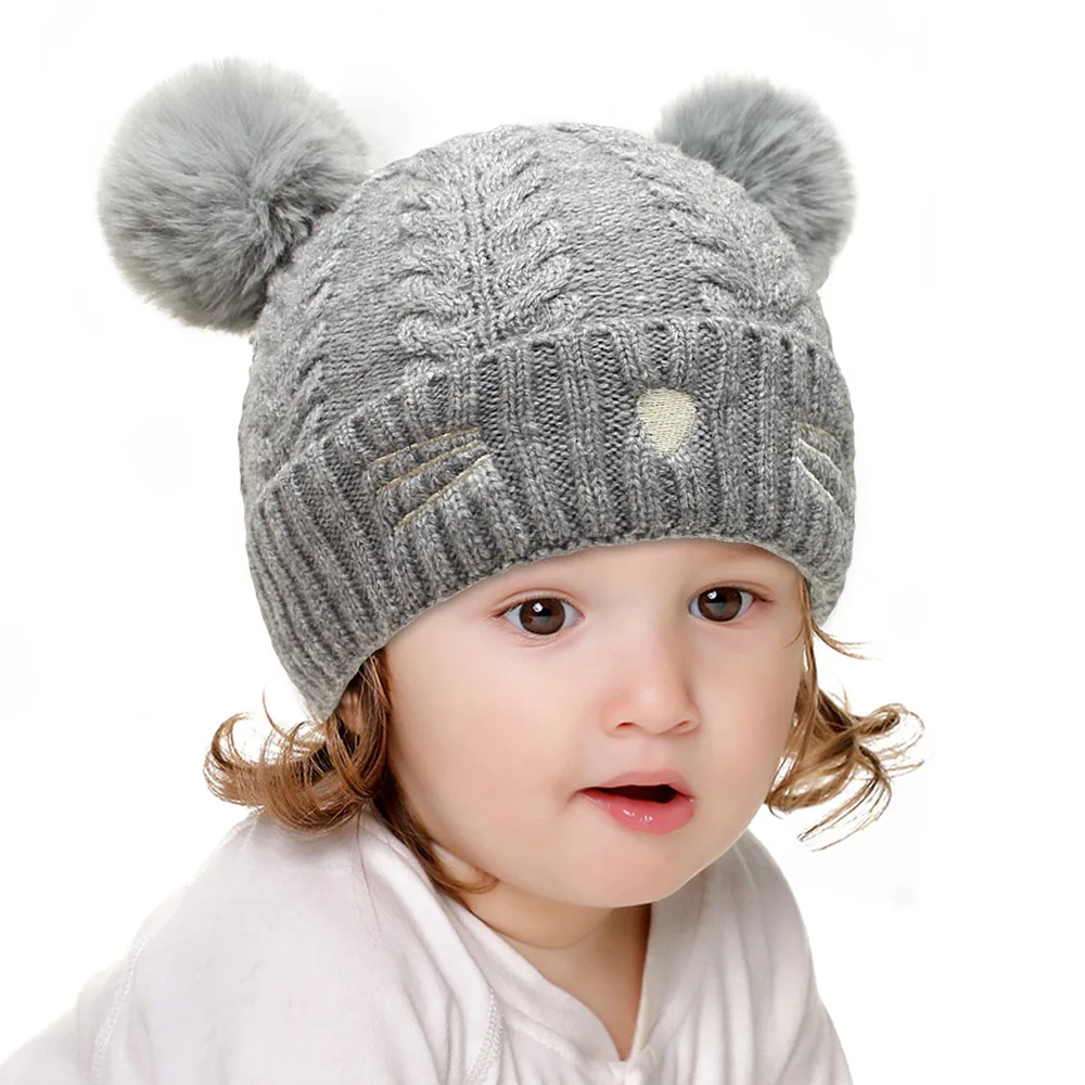 aby Winter Hat Knitted Warm Cap for Boy Baby Scarves Newborn Cartoon Caps for Girls Cute Cat Ear Baby Beanie