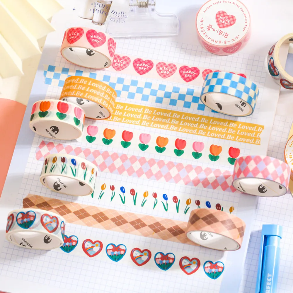 

SeamiArt 1roll Korean Shop Washi Tape Masking Tape For DIY Diary Decoration Stationary School Office Supplies