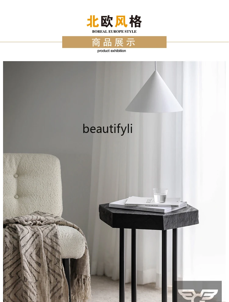 Скандинавский черный боковой столик из массива дерева 0 5 м японский шестигранный