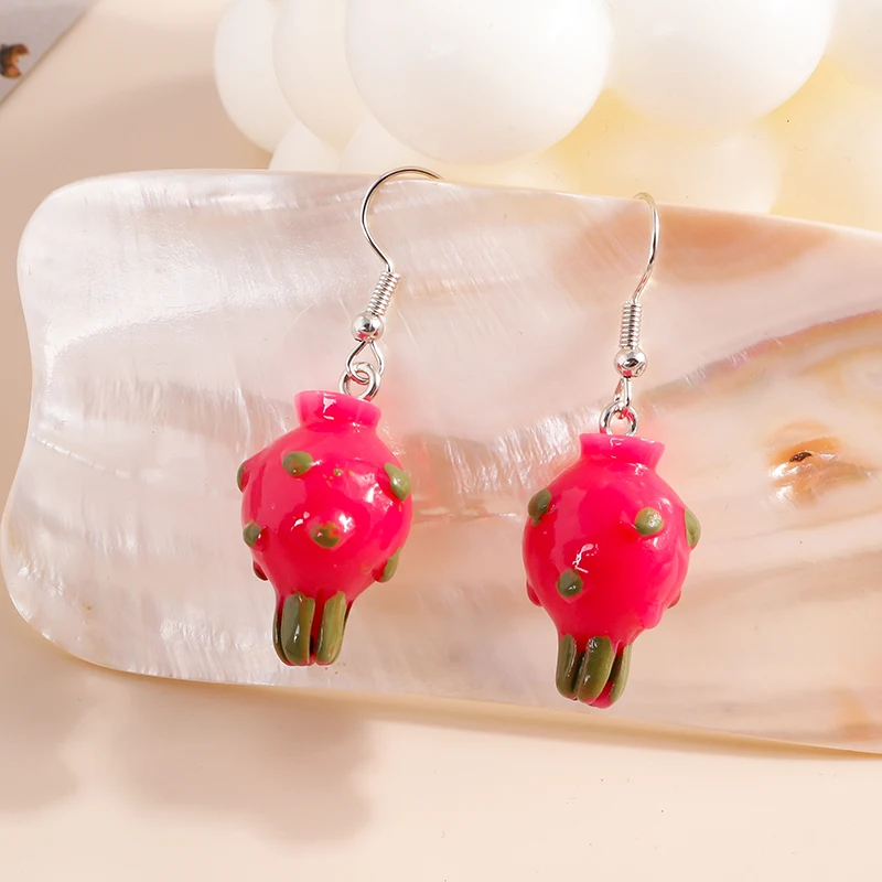 

New Funny Pitaya Drop Earrings for Women Resin Fruit Food Dangle Statement Earrings Fashion Jewelry Creative Girls Party Gifts