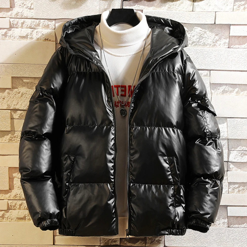 Men Winter Wram Coat Shiny Ski Snow Thick Hooded Jacket Bubble Puffer Casual Overcoat Classic Windproof Outwear Outfits