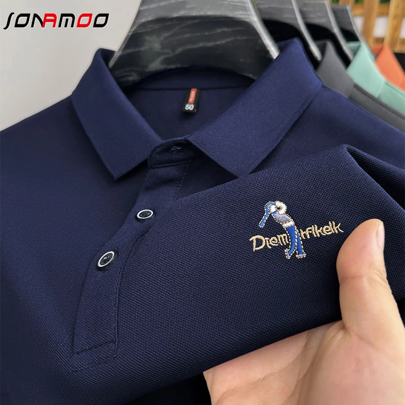 New Men's Casual and Fashionable Embroidered Short Sleeved Polo Shirt Comfortable Breathable Versatile Summer Top