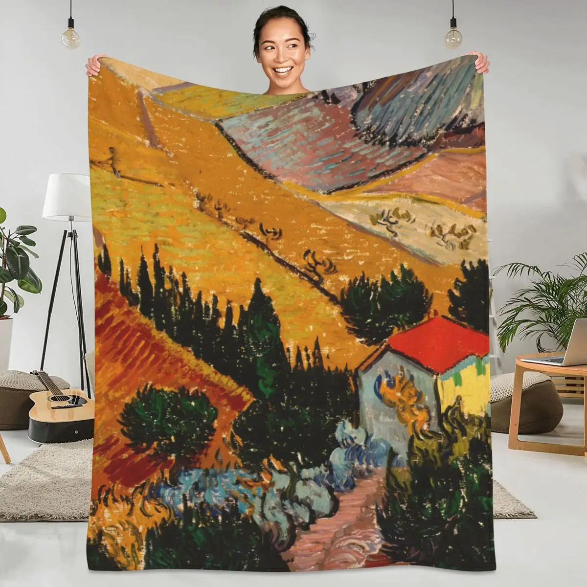 

Vincent Van Gogh Blanket Landscape Print Airplane Travel Flannel Bedding Throws Soft Warm Couch Bed Custom DIY Bedspread Gift