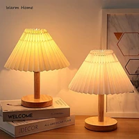 vintage pleated craft lampshades for table lamps nordic solid wood bedroom bedside desk decor remote control dimmable warm light