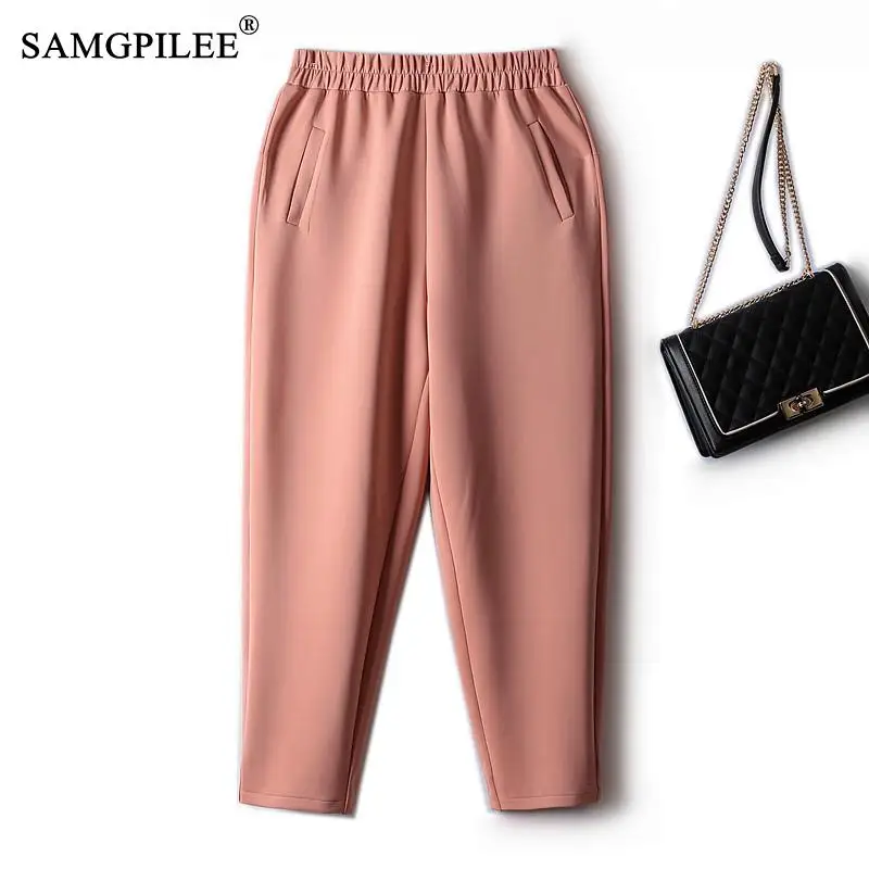 

Pants For Women 2022 Autumn New Korean Fashion Simple Space Cotton Elastic Waist All-match Ninth Harem Streetwear Woman 4XL