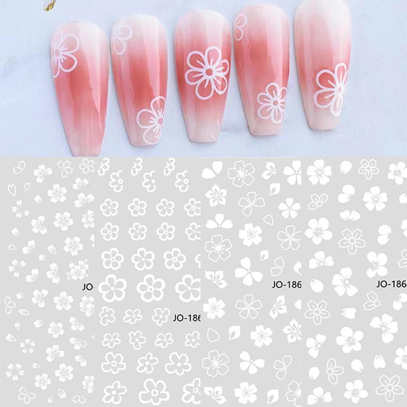 

3d-стикеры для ногтей, белая линия, дерево, лист, цветы, дизайн, маникюрный стикер, Геометрическая линия, трава, переводной слайдер, украшение ...