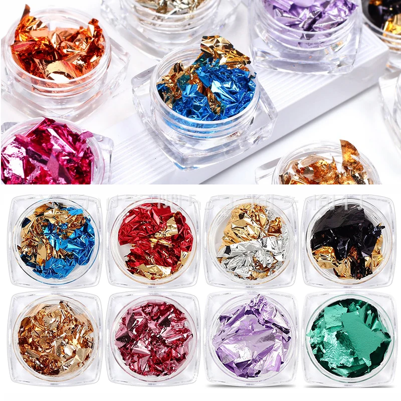 

Nail art gold silver aluminum foil Irregular design glitter sequins nail sticker manicure accesorios DIY Gel Polish decoration