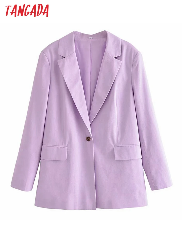 

Tangada Women 2022 Fashion Purple Blazer Coat Vintage Long Sleeve Female Office Lady Work Suit 5D209
