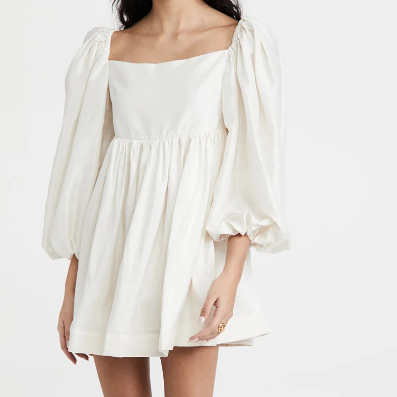 

Maxi Dresses for Women 2022 Spring Autumn Retro Square Neck Design Solid Color Three-quarter Sleeve Dress Princess Dress A634