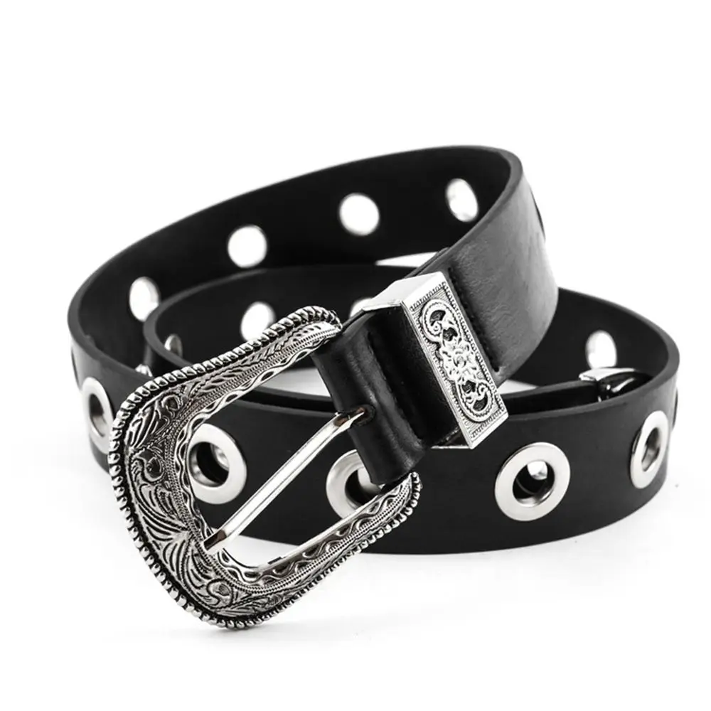

Alloy Belts Punk Metal Pin Buckle Leather Belt Hollow Black Waistband Men