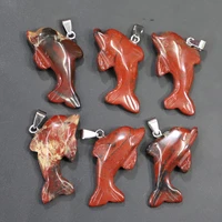 new natural rainbow high quality stone necklace pendants carved dolphin shape charms diy fashion jewelry making 6 pcs wholesale