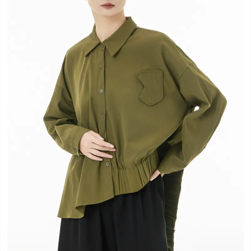 

2023 Spring Autumn Long Sleeve Shirt Vintage Design Blouse Oversized Irregular Thin Outfit Coat Women y2k Pleated Tops