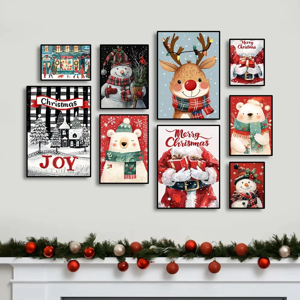 Рождественский мультяшный холст Картина на холсте с изображением снеговика