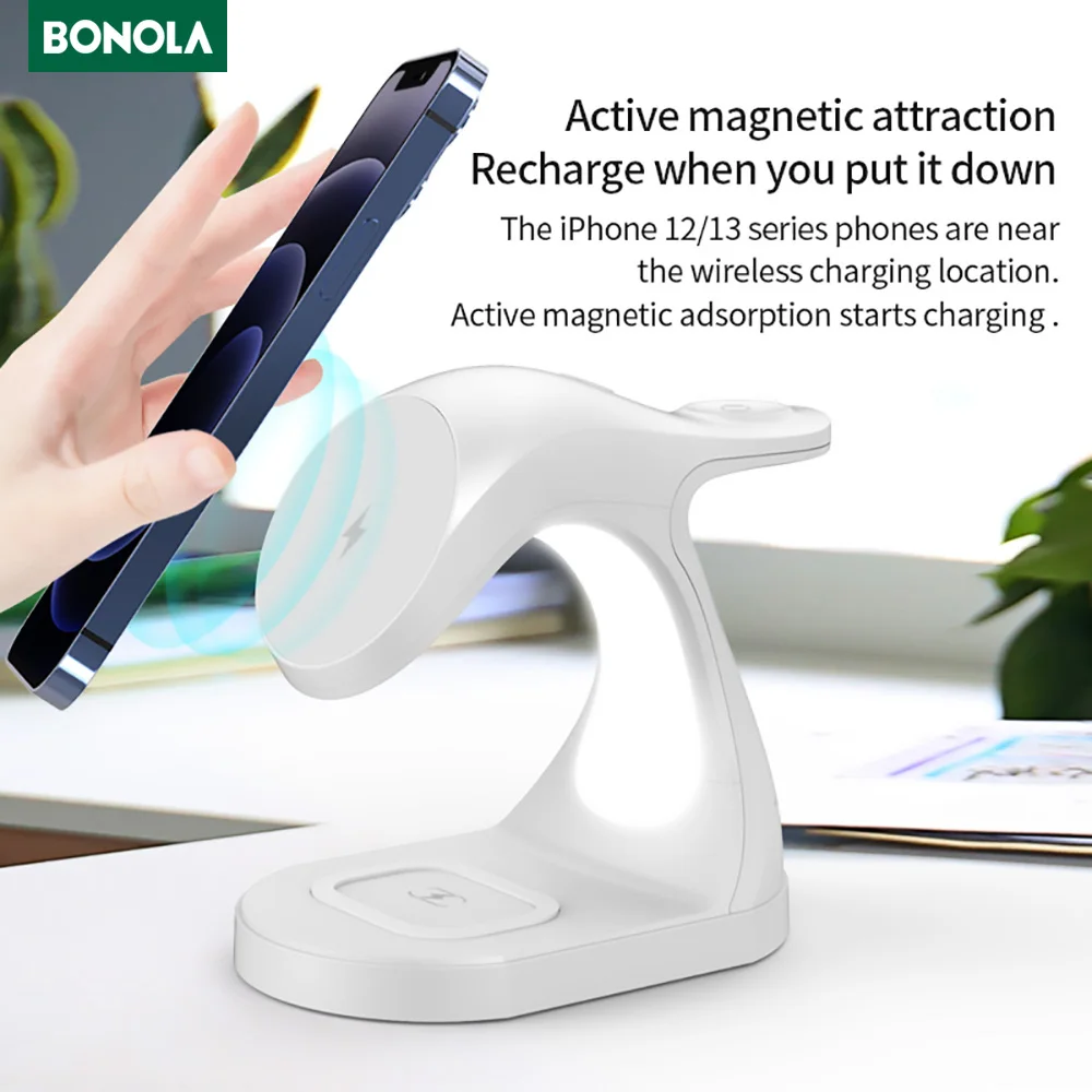 bonola dolphin 3 in 1 magnetic wireless charger night light for iphone 13128 magnet wireless chargers for apple watchairpods free global shipping