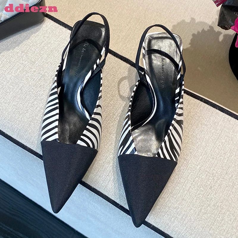 

Туфли-лодочки женские в полоску, высокий каблук, заостренный носок, Повседневная Уличная обувь, модные черные, 2023