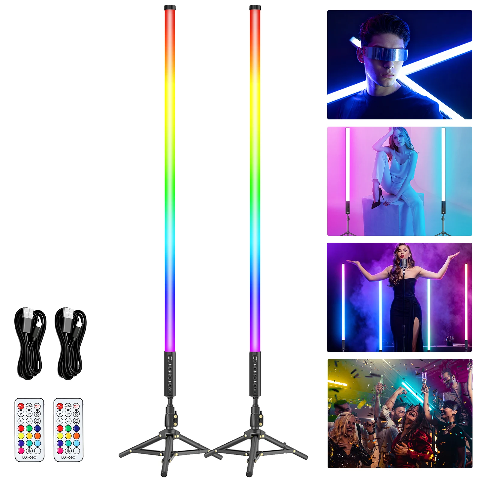Фото LUXCEO 90 см RGB светодиодный светильник, синхронизация музыки, меняющая цвет, осветительная трубка с перезаряжаемой батареей для DJ Stage Event Party Decor №1