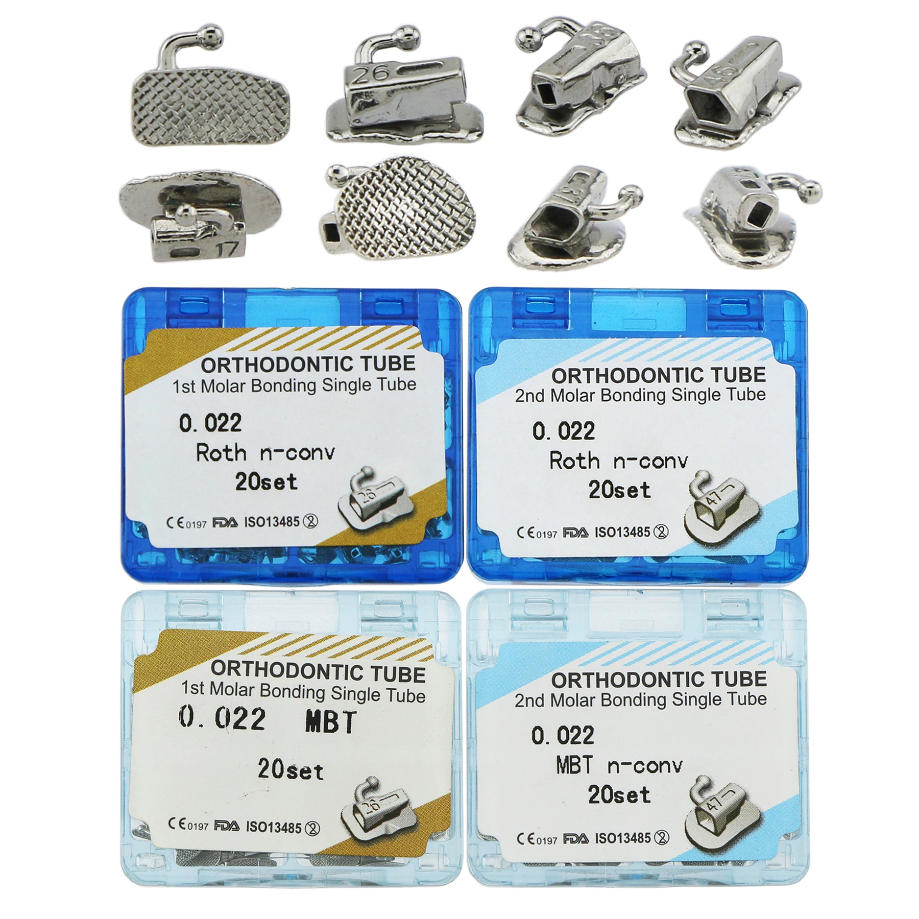 

New Generation 20Sets/80Pcs/Box Dental Orthodontic Non-conv Buccal Tubes Roth MBT 0.022 1st 2nd Molar Tube Size Marked