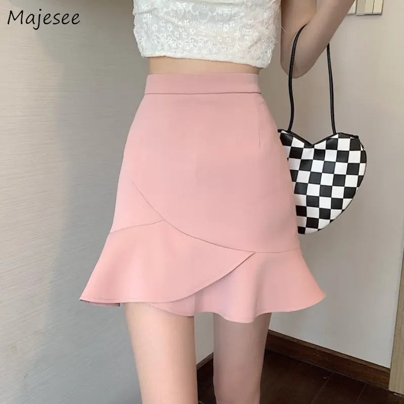 

Юбка женская трапециевидная с оборками и завышенной талией